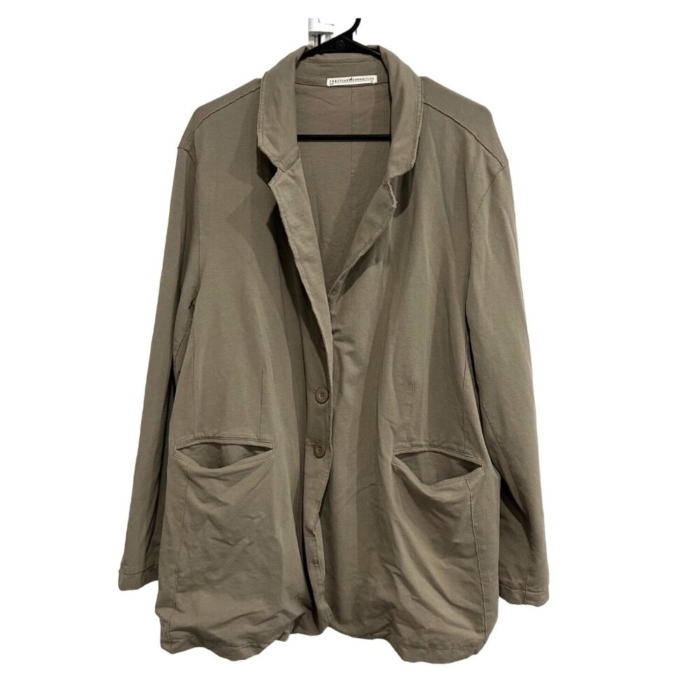 Peruvian Connection Womens Blazer Jacket XXL Neutral Khaki Cotton Spandex Blend